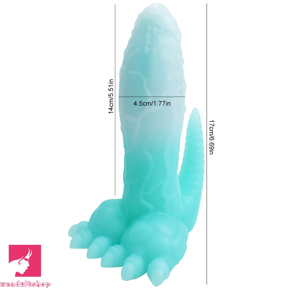 6.69in 9.44in Dinosaur Uncut Silicone Soft Luminous Penis Dildo With Tail