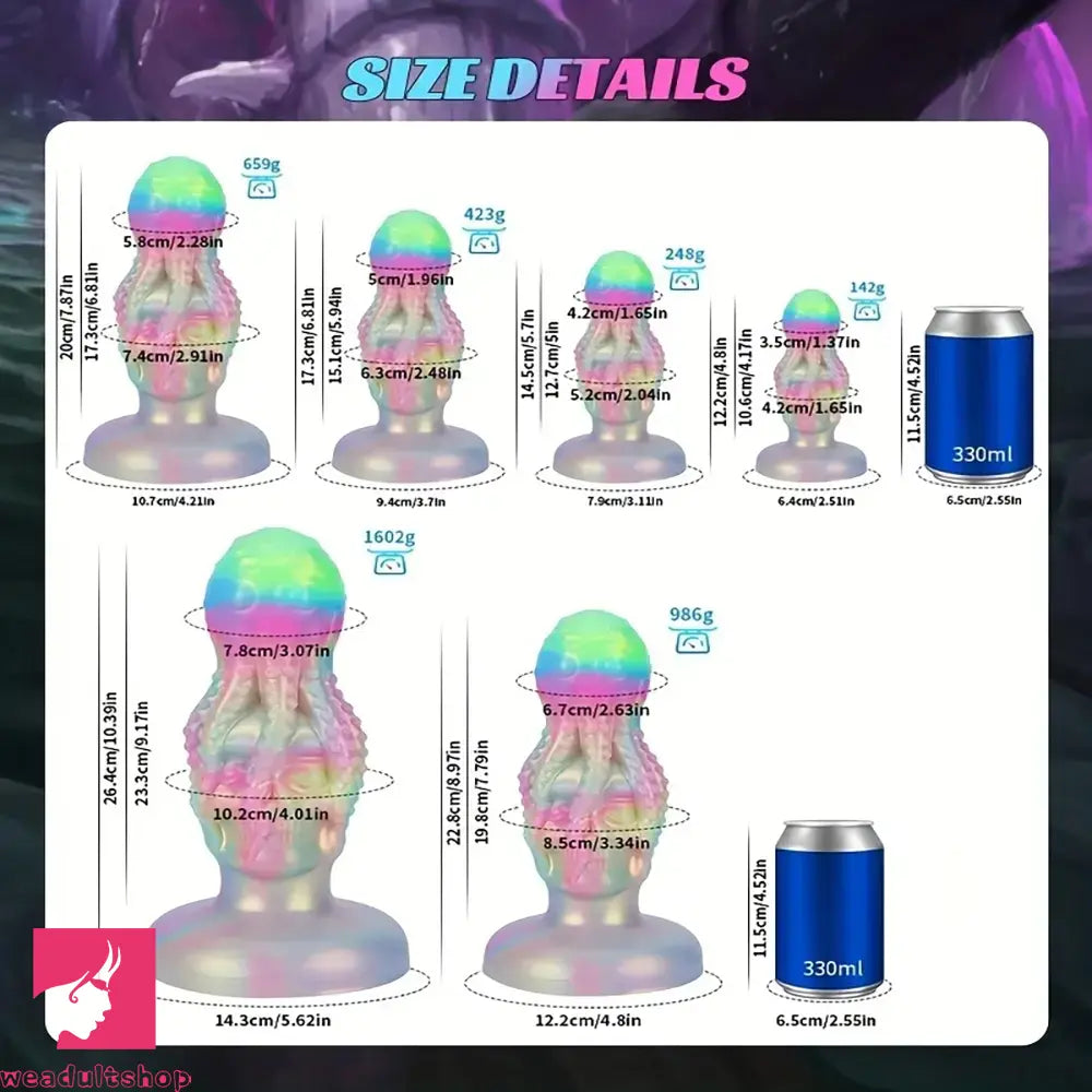 4.8in 5.7in 6.81in 7.87in 8.97in 10.39in Octopus Skull Silicone Luminous Dildo
