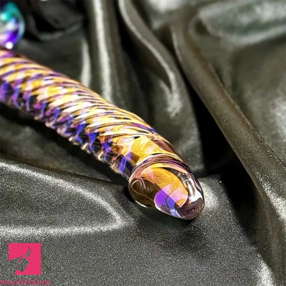 7.68in Crystal Colorful Spiral Textured Glass Dildo For Clit Masturbation