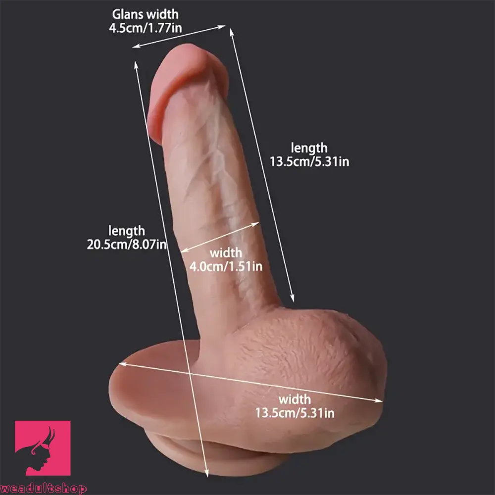 8.07in Big Curved Silicone Soft Real Dildo For Prostate Sex Pleasure