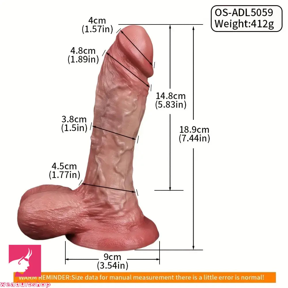 7.44in Double-layer Realistic Liquid Silicone Textured Thick Soft Real Dildo