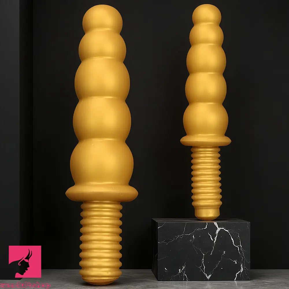 10.62in 14.56in Gold Silicone Anal Plug Dildo With Handle For Love Sex