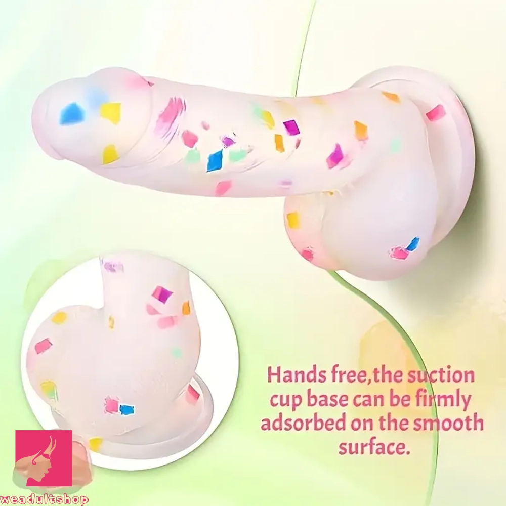 7.6in Colorful Jelly-Shaped Dildo Liquid Silicone Confetti Soft Cock Dildo