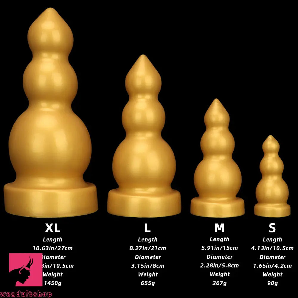 4.13in 5.91in 8.27in 10.63in Golden Soft Gourd-shaped 3-beads Dildo