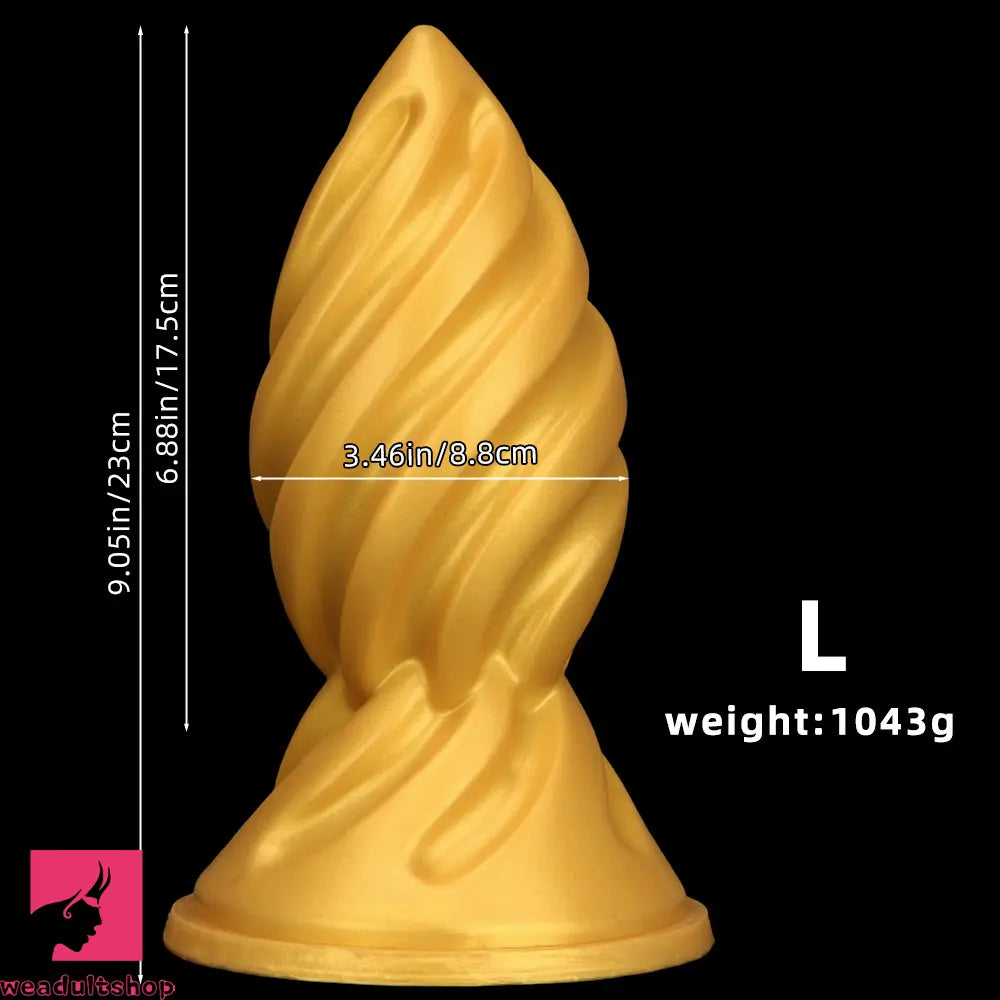 6.49in 7.67in 9.05in 9.84in Golden Silicone Spiral Thread Women Dildo