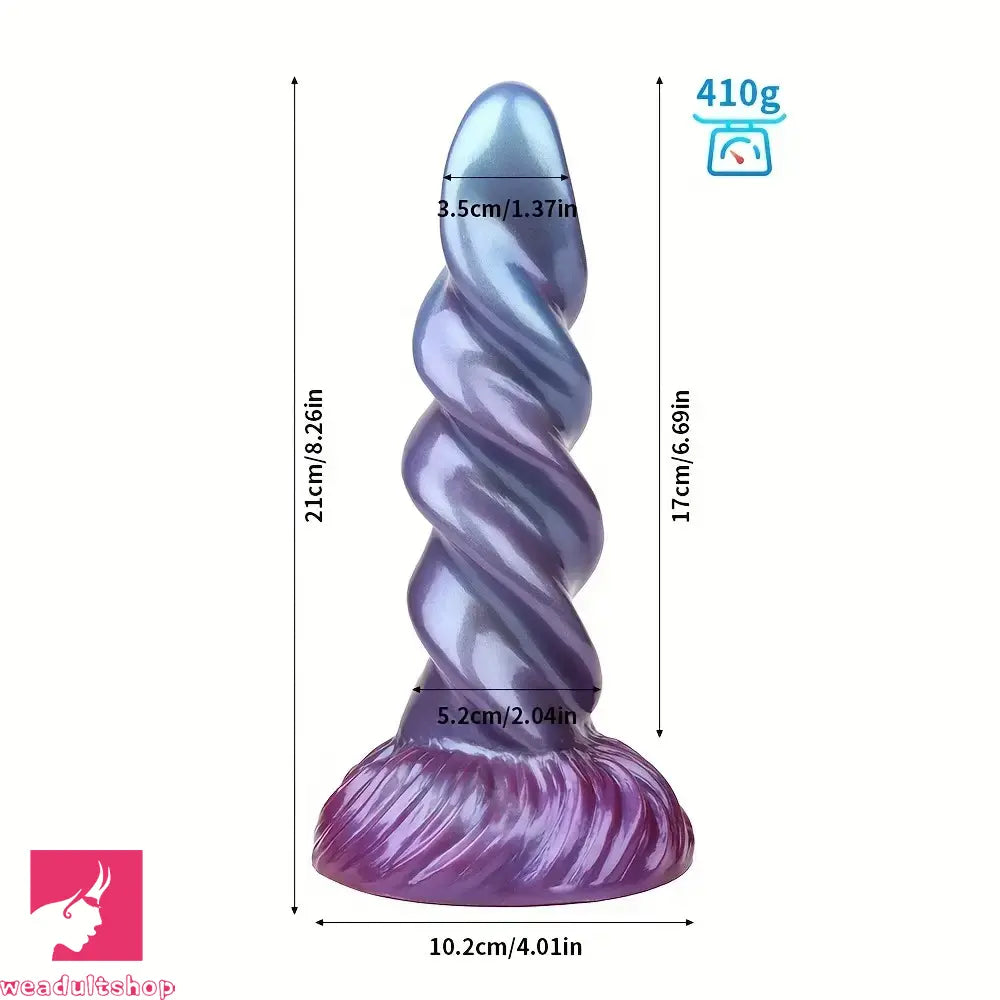 8.26in Fantasy Silicone Dildo Soft Head Spiral Grain For Clitoral Vaginal Cock