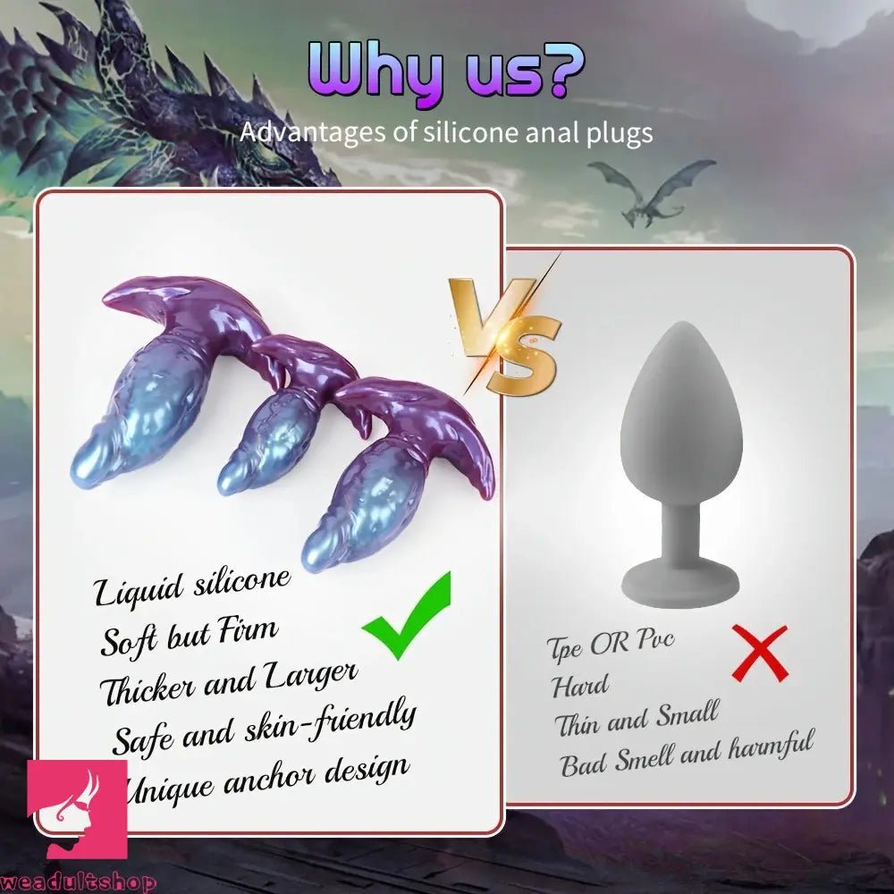 5.74in 6.92in 8.14in Soft Silicone Anal Plug Iridescent Blue Simulated Dildo