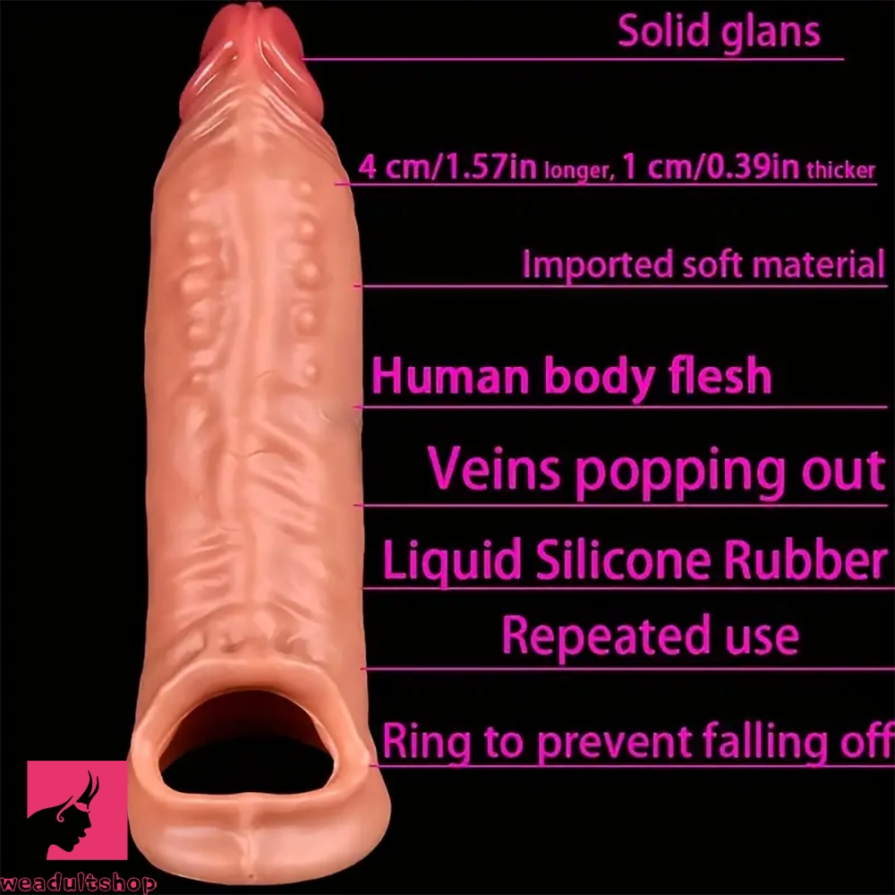 7.59in Reusable Silicone Penis Sheath Soft Flexible Cock Dildo Sleeve