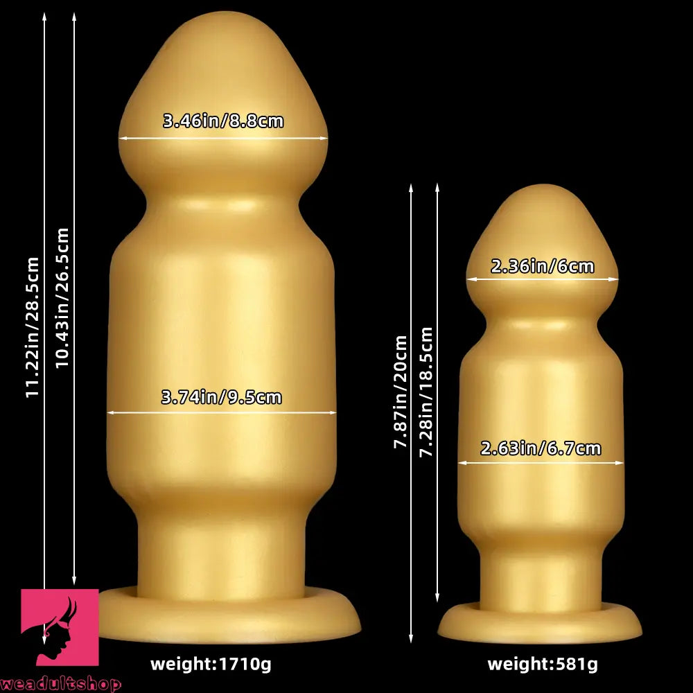7.87in 11.22in Golden Silicone Soft Big Anal Plug Dildo For Clit Expansion