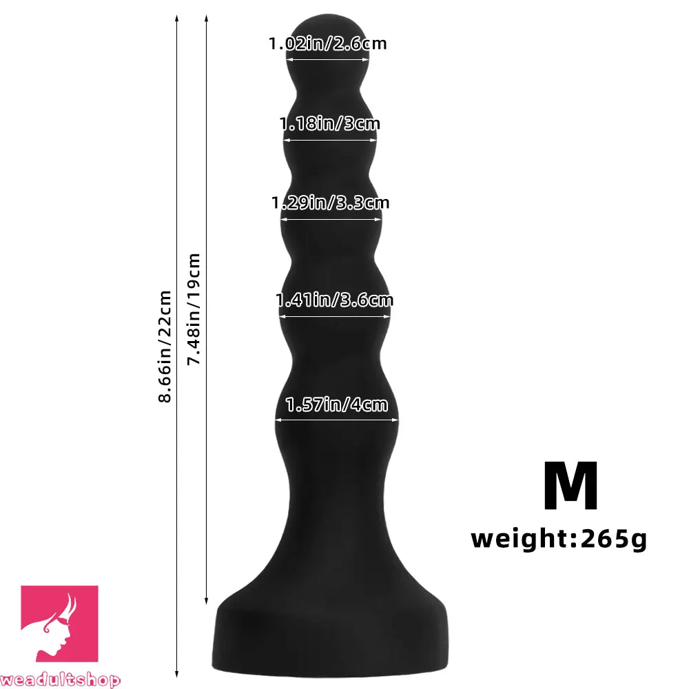 6.69in 8.66in 10.23in Black Silicone Soft Large Anal Plug Cock Dildo