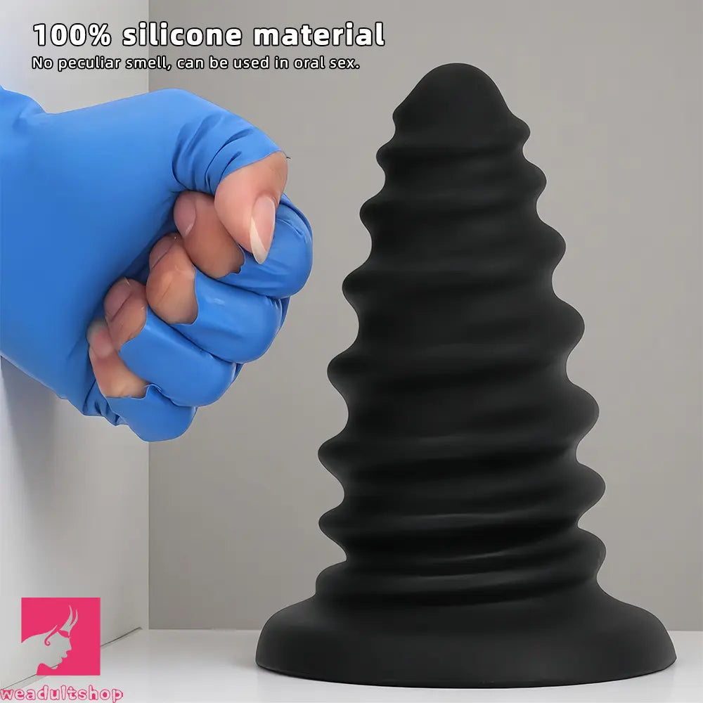 4.92in 5.7in 6.69in 7.48in Black Silicone Screws Anal Dilator Cock Dildo