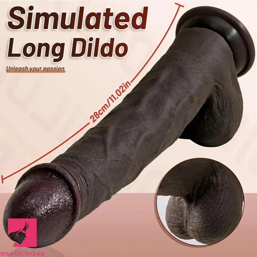 11.02in Ebony Wearable Realistic Silicone Thick Dildo For G Spot Sex Game
