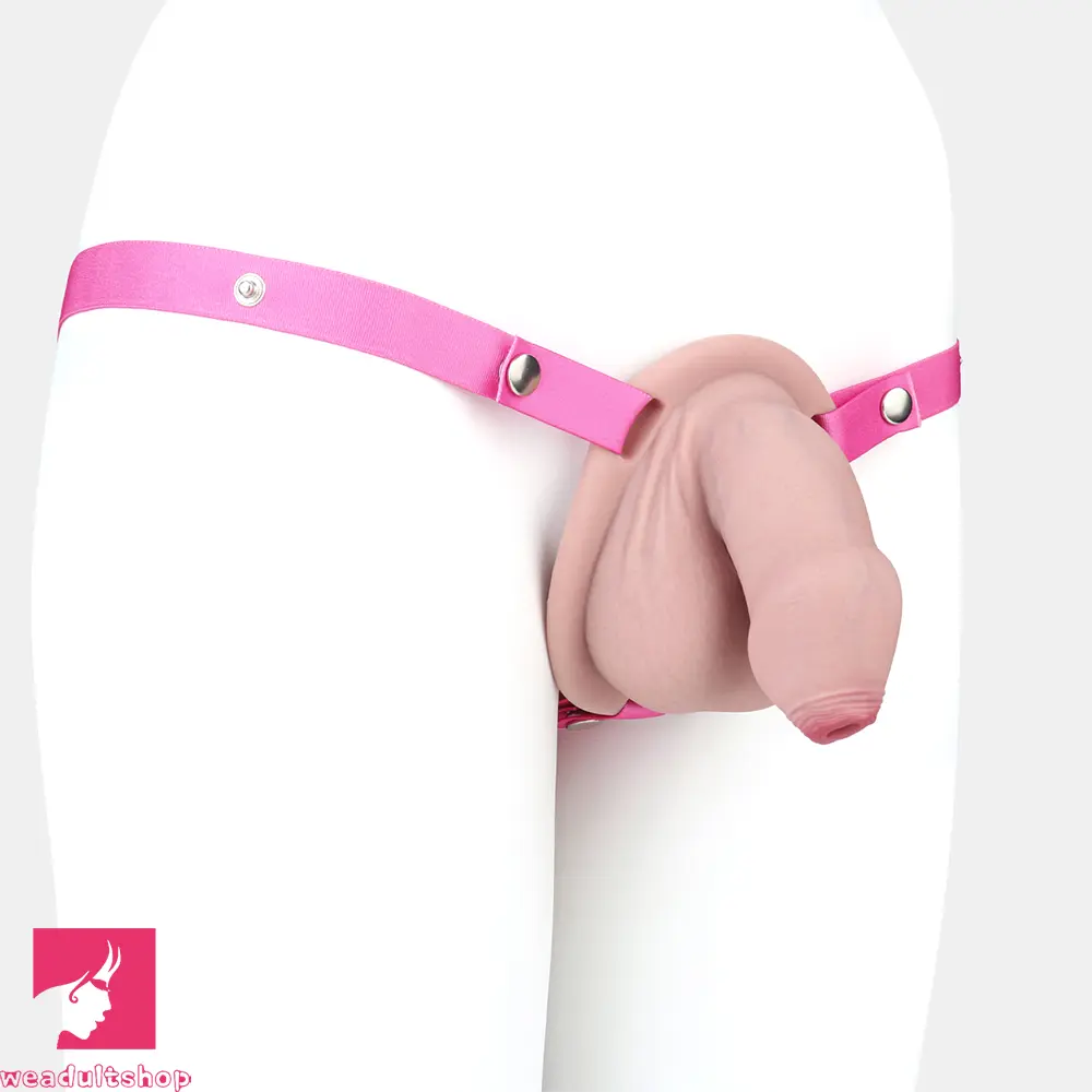 5.11in Real Hollow Chastity Cage Dildo Uncut Glans Couples Masturbator