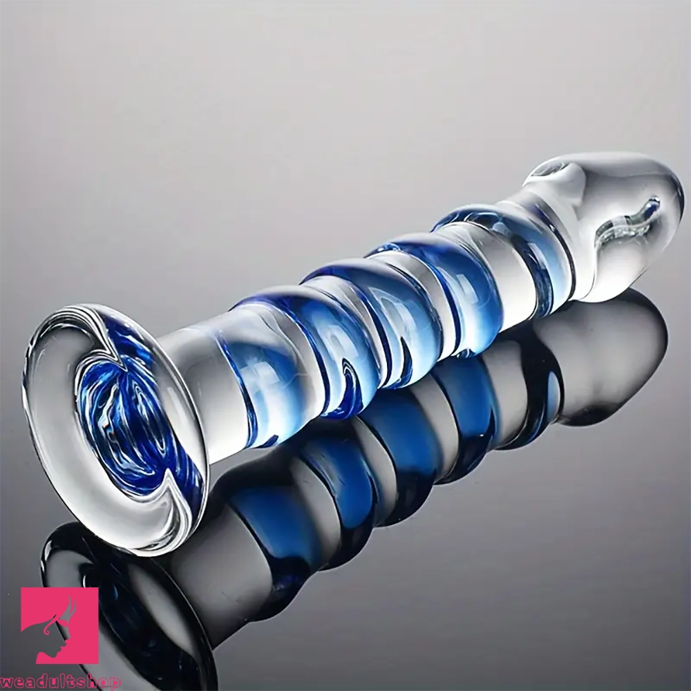 7.1in Spiral Glass Dildo Crystal Penis Clear Fantasy Prostate Adult Sex Toy