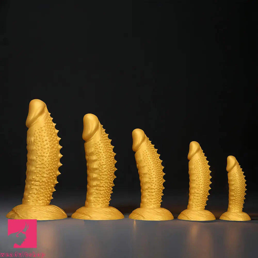 .48in 9.05in 10.62in 12.59in 14.17in Golden Soft Wolf-tooth Spiked Dildo