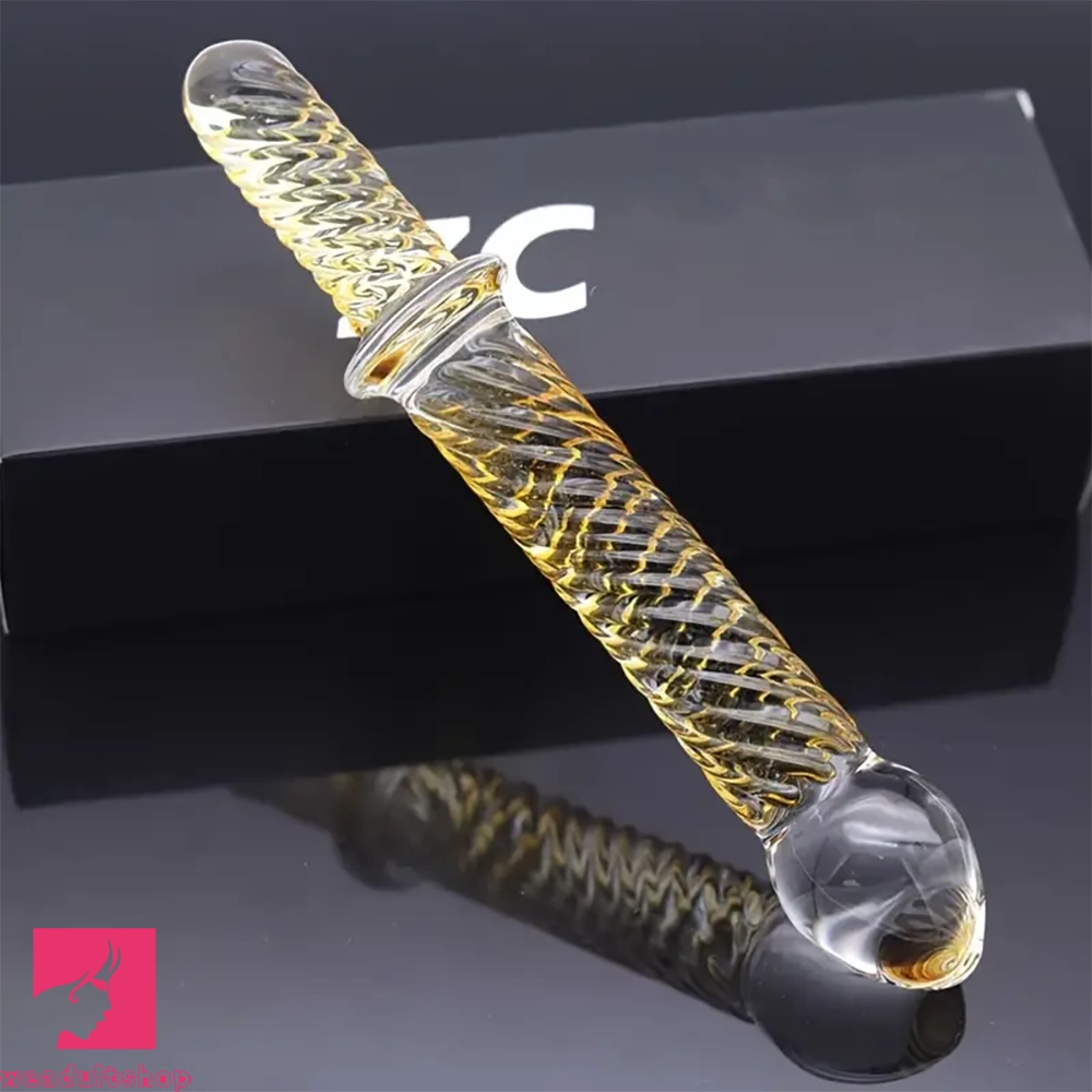 8.7in Golden Pattern Glass Dildo With Handle Sex Toy For Adults