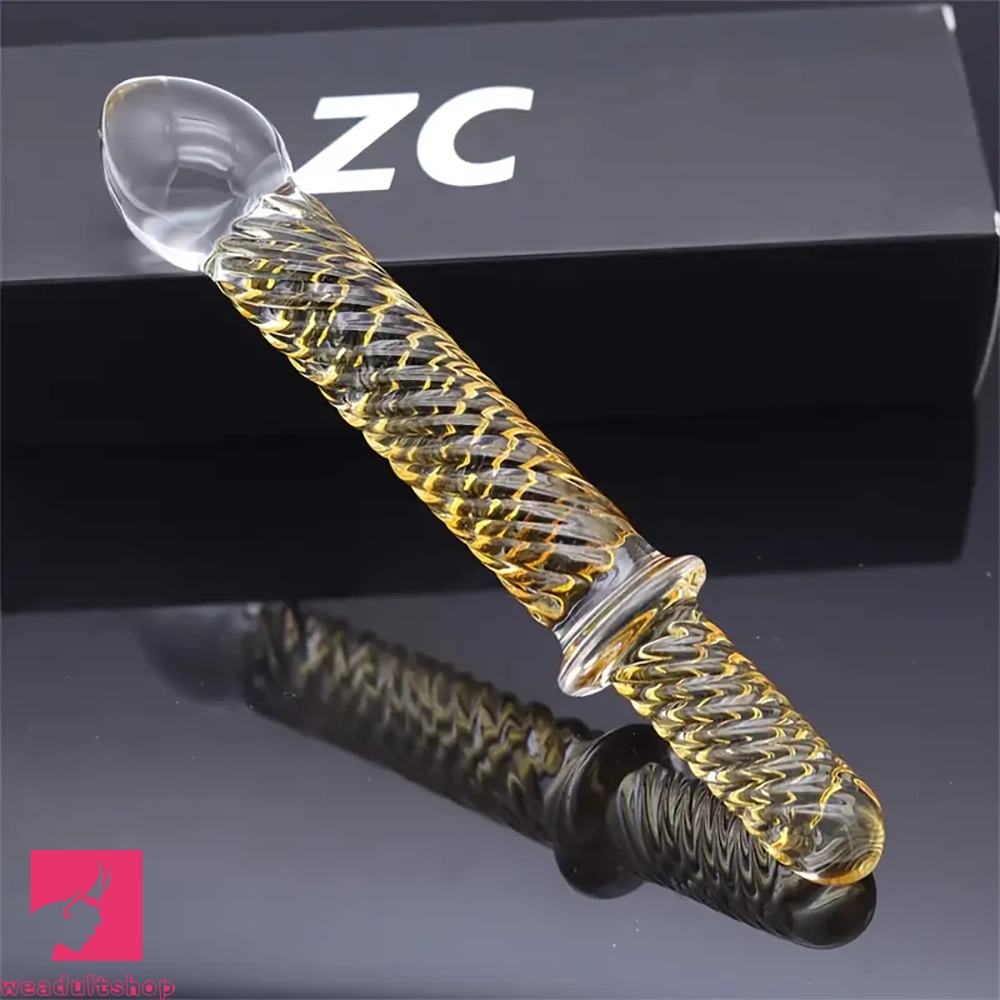8.7in Golden Pattern Glass Dildo With Handle Sex Toy For Adults