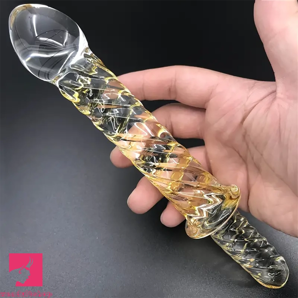 8.7in Golden Pattern Glass Dildo With Handle Sex Toy For Adults
