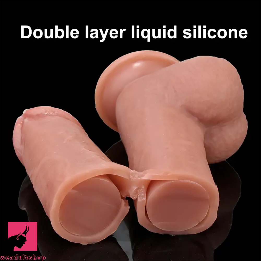 7.87in 8.27in Realistic Massage Silicone Dual Density Uncut Sliding Skin Dildo