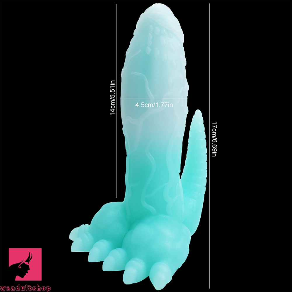6.69in 9.44in Dinosaur Uncut Silicone Soft Luminous Penis Dildo With Tail