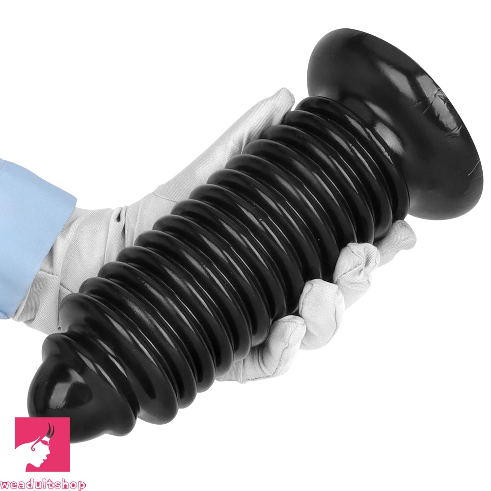 6.88in 9.84in Black Pointed Tip Threaded Big PVC Butt Plug Cock Dildo