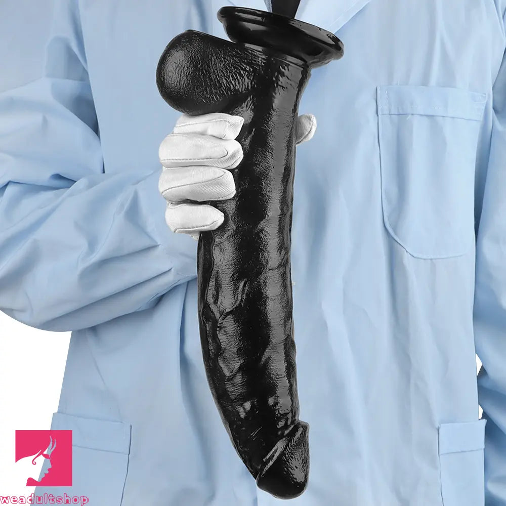 12.2in Big Black PVC Cock Dildo Suction Cup Hand-Free Play Gay Sex Toy