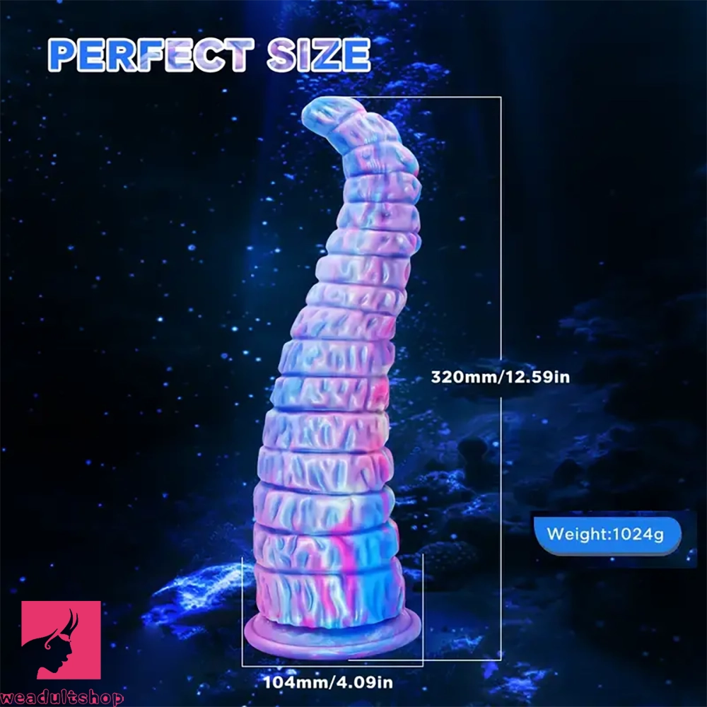 12.59in Monster Silicone Thick Tapered Head Raised Ridge Big Clit Dildo