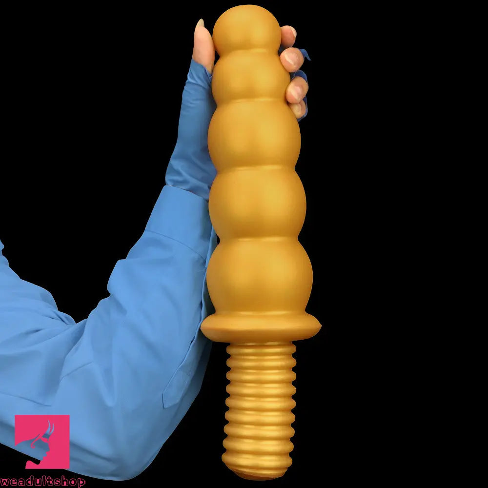 10.62in 14.56in Gold Silicone Anal Plug Dildo With Handle For Love Sex