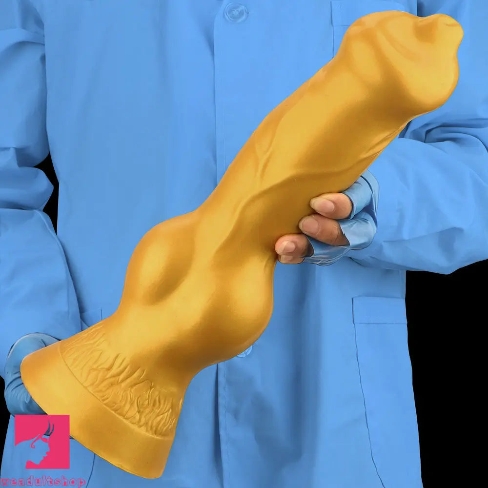 14.76in Golden Silicone Soft Huge Thick Dog Knot Dildo For Real Pleasure