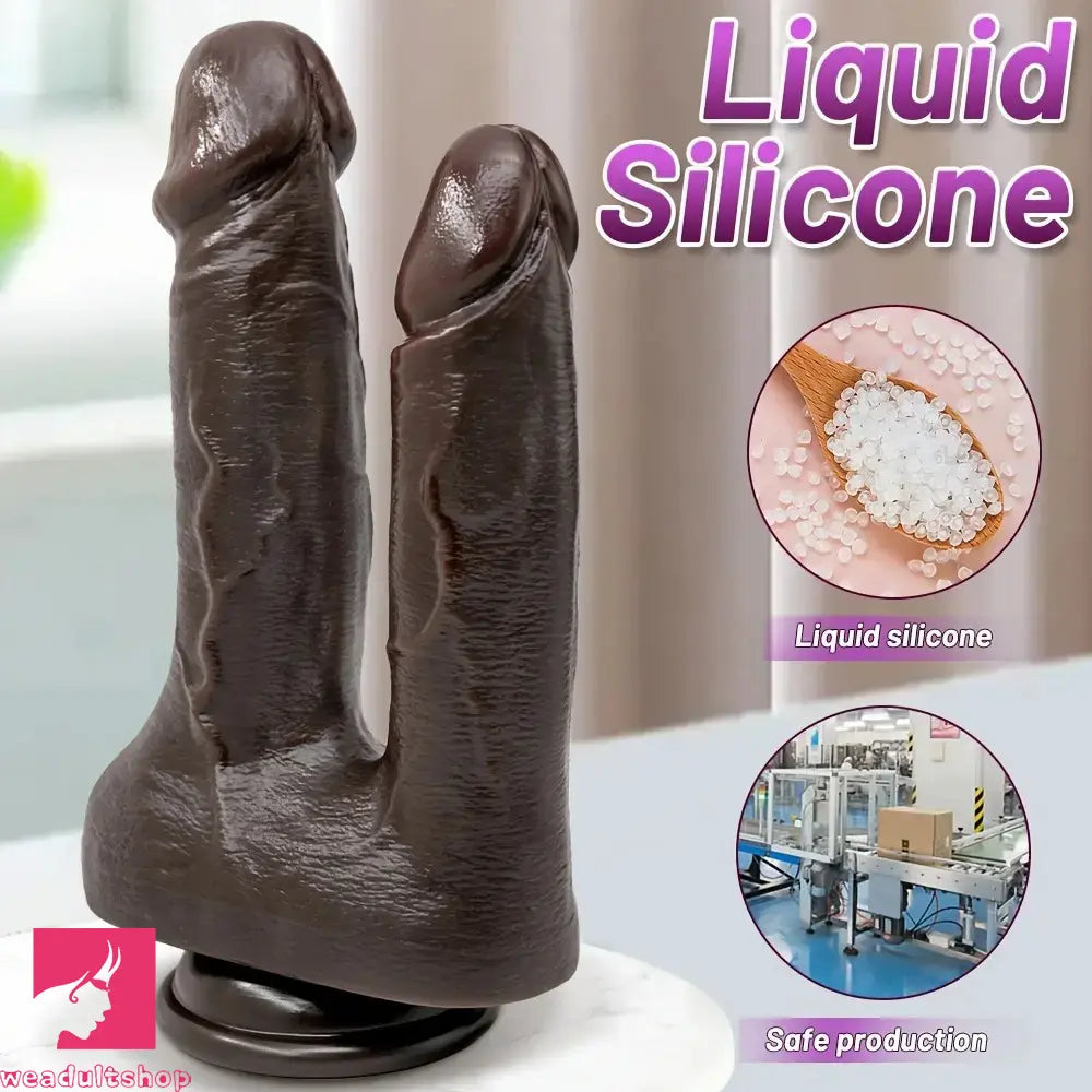 9.84in Realistic Double-Ended Liquid Silicone Flexible Ebony Large Soft Dildo