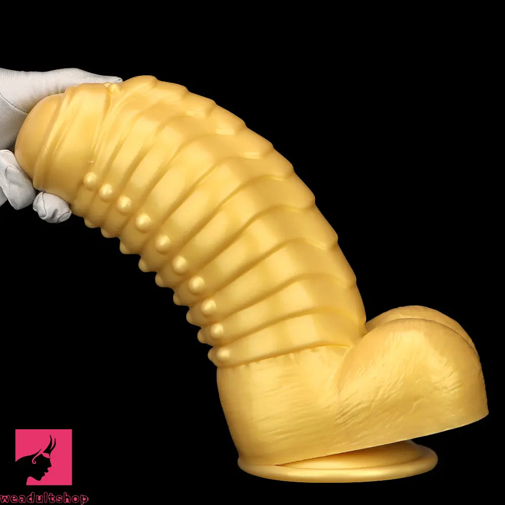 12.2in 13.38in Golden Liquid Silicone Giant Caterpillar Anal Thick Cock Dildo