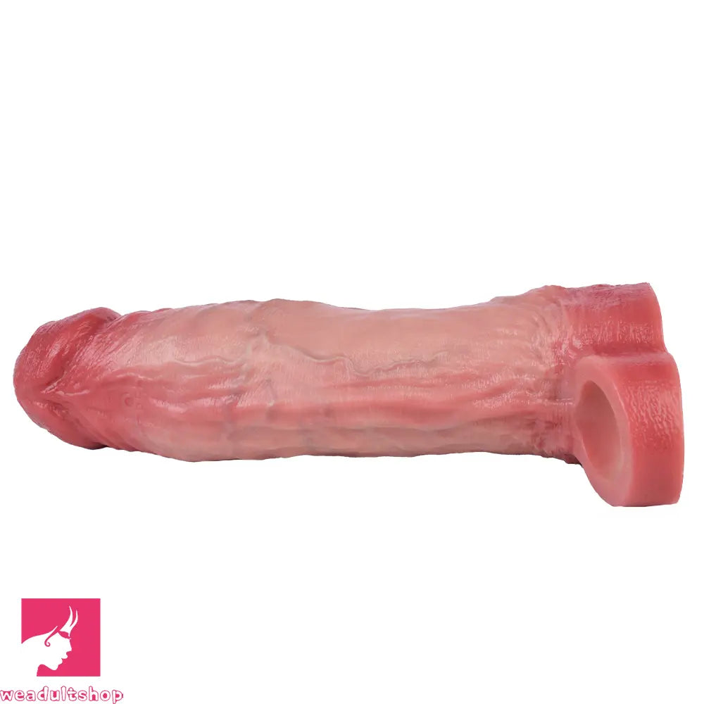 8.46in Vibrating Cock Remote Silicone Hollow Dildo Sleeve Uncut Extender