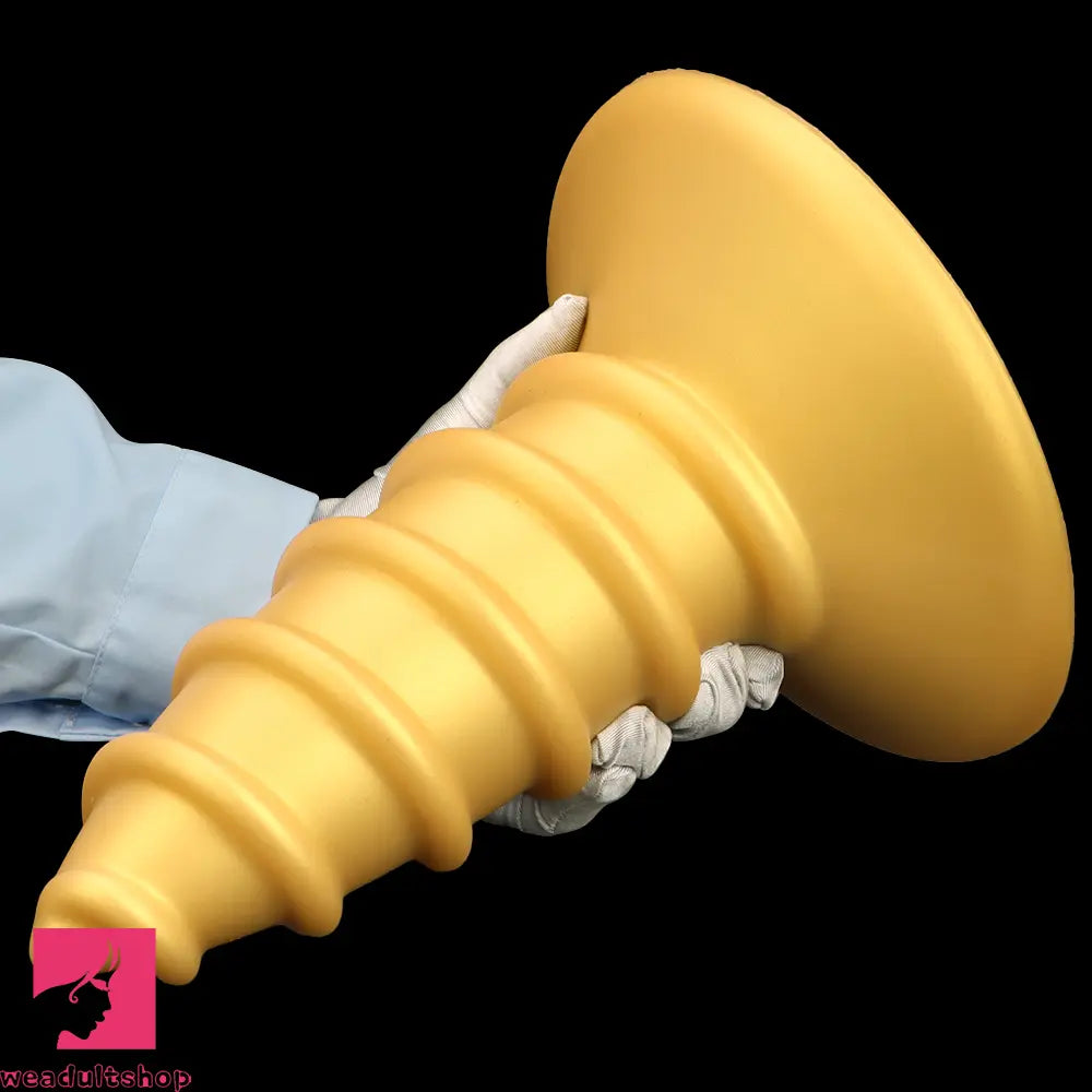 9.05in 11.22in Gold Silicone Screw Giant Cock Anal Plug Thick Fisting Dildo
