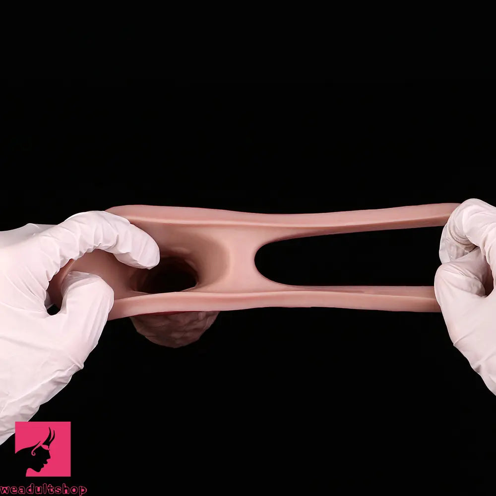 8.03in Realistic Blue Veins Hollow Dildo Cock Sleeve With Soft Penis Ring