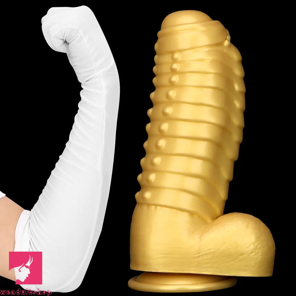 12.2in 13.38in Golden Liquid Silicone Giant Caterpillar Anal Thick Cock Dildo