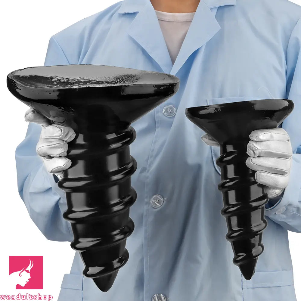 9.05in 11.22in Black Oversized Screw Giant PVC Penis Anal Plug Fat Dildo