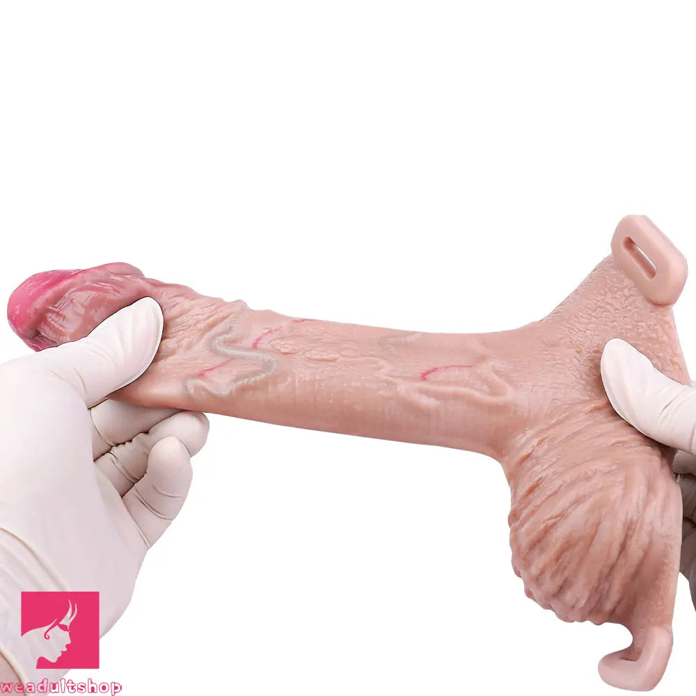 8.07in Realistic Strap on Extender Cock Sleeve Dildo Stretchable Cock Ring