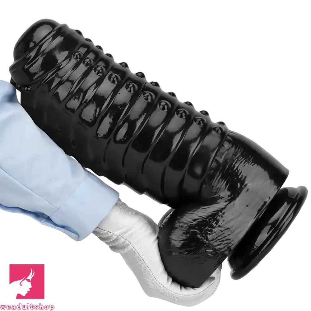 12.2in 13.38in Black PVC Large Thick Giant Caterpillar Clit Dilation Dildo