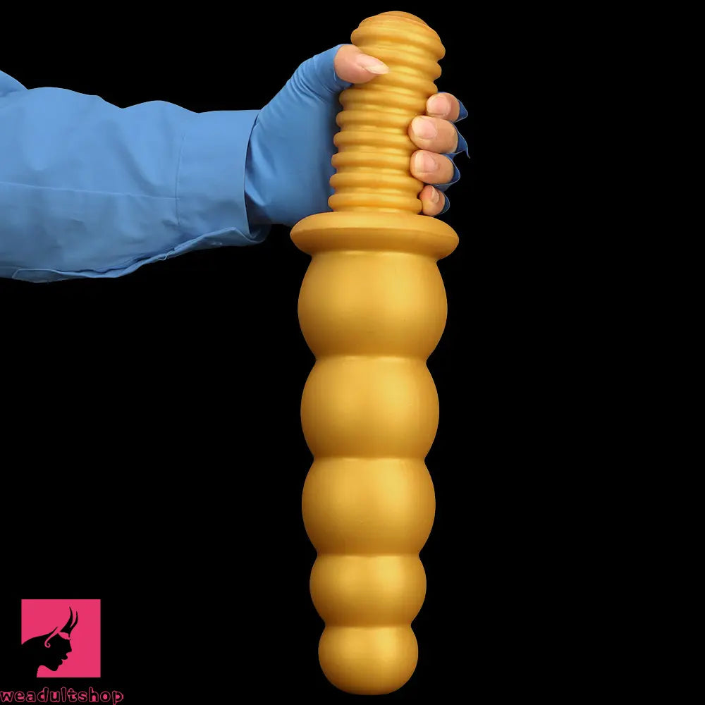 10.62in 14.56in Gold Silicone Anal Plug Dildo With Handle For Love Sex