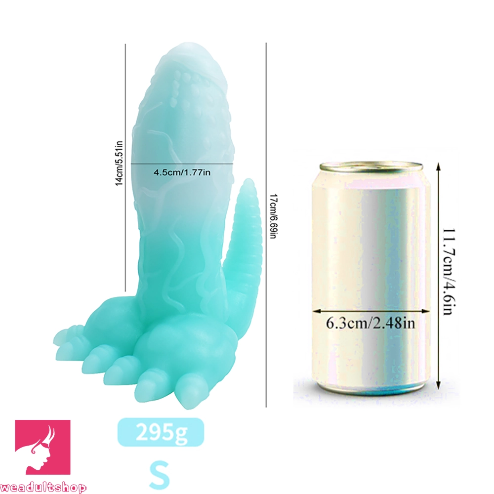 6.69in 9.44in Dinosaur Uncut Silicone Soft Luminous Penis Dildo With Tail