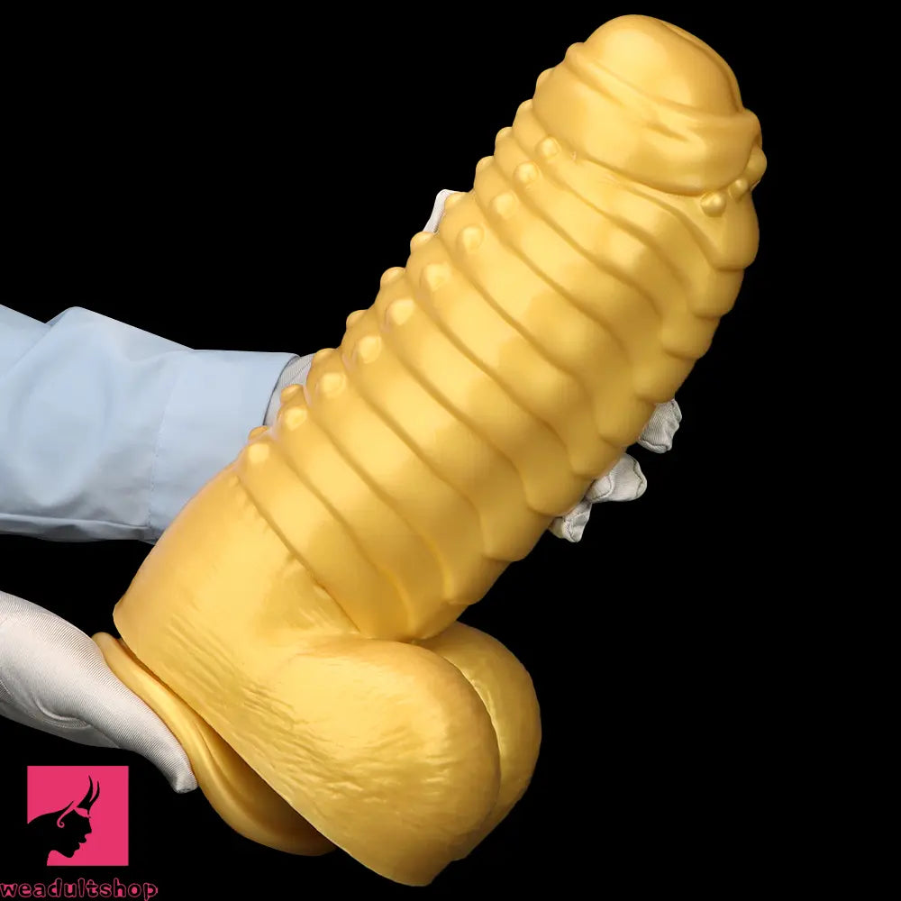 12.2in 13.38in Golden Liquid Silicone Giant Caterpillar Anal Thick Cock Dildo