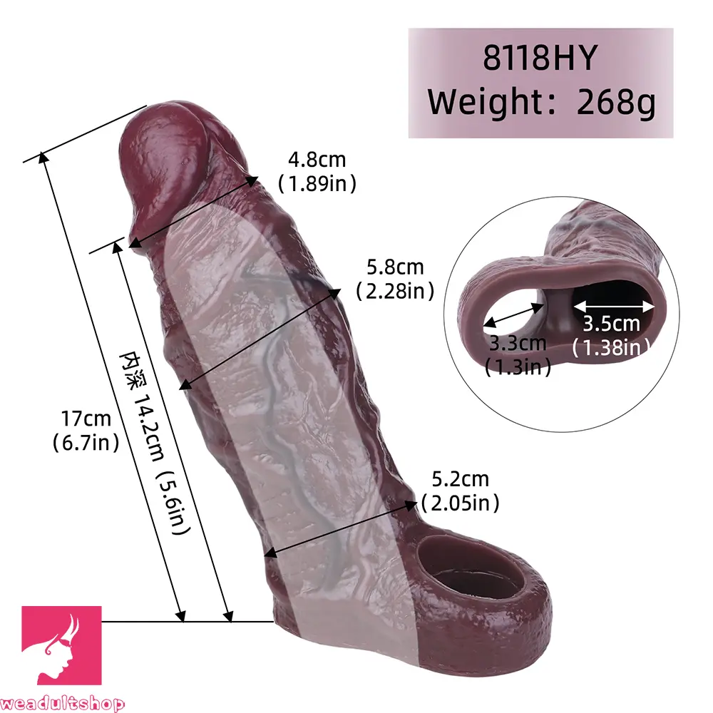 6.7in Blue Veins Silicone Soft Cock Sleeve Dildo For Enlargement Cock