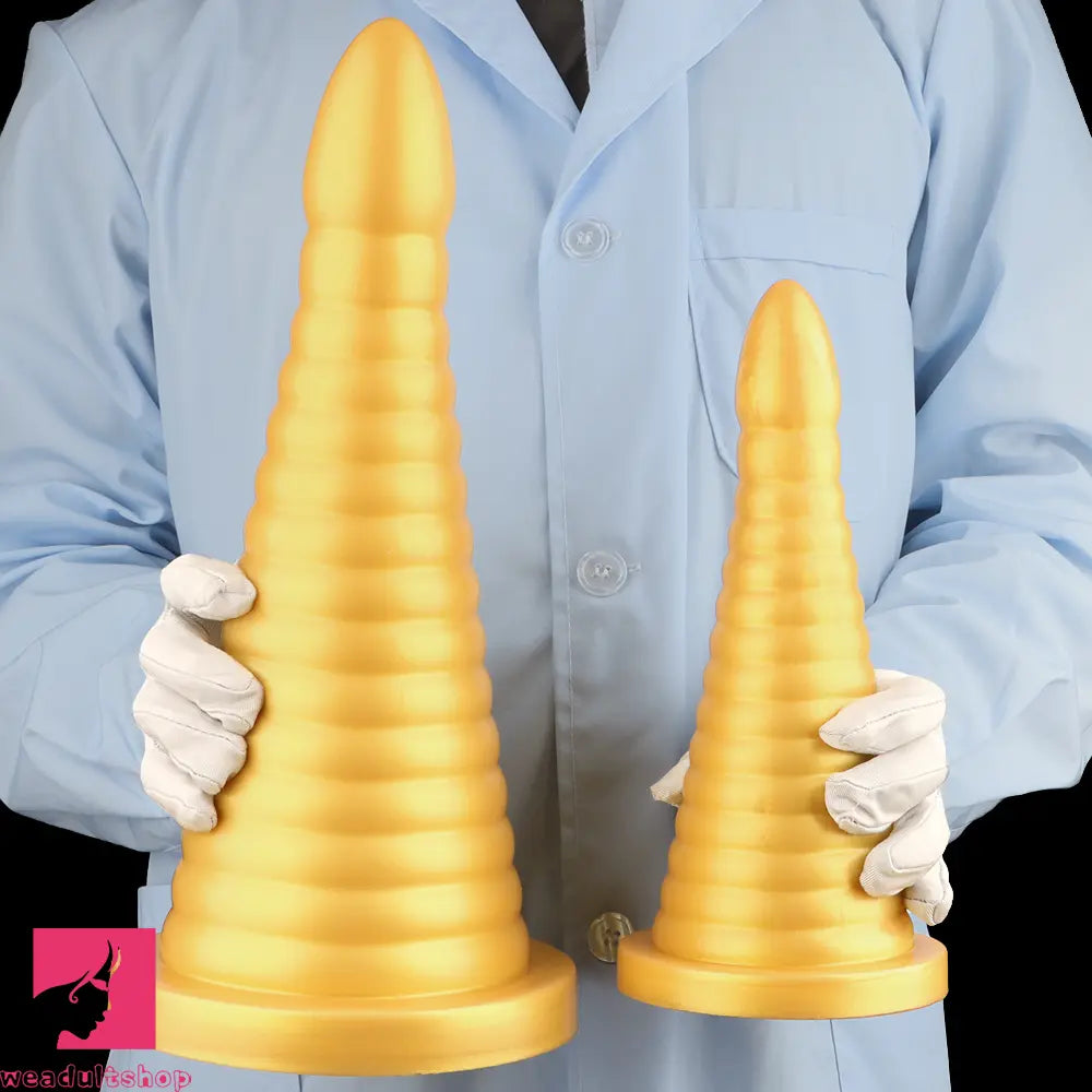 10.23in 14.56in Large Thread Gold Silicone Pagoda Thick Large Anal Dildo