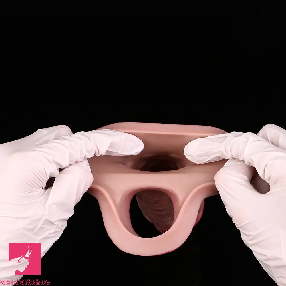 8.03in Realistic Blue Veins Hollow Dildo Cock Sleeve With Soft Penis Ring