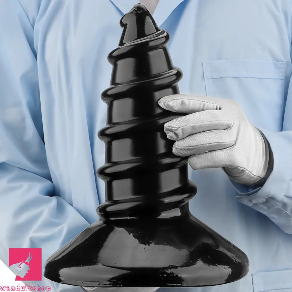 9.05in 11.22in Black Oversized Screw Giant PVC Penis Anal Plug Fat Dildo