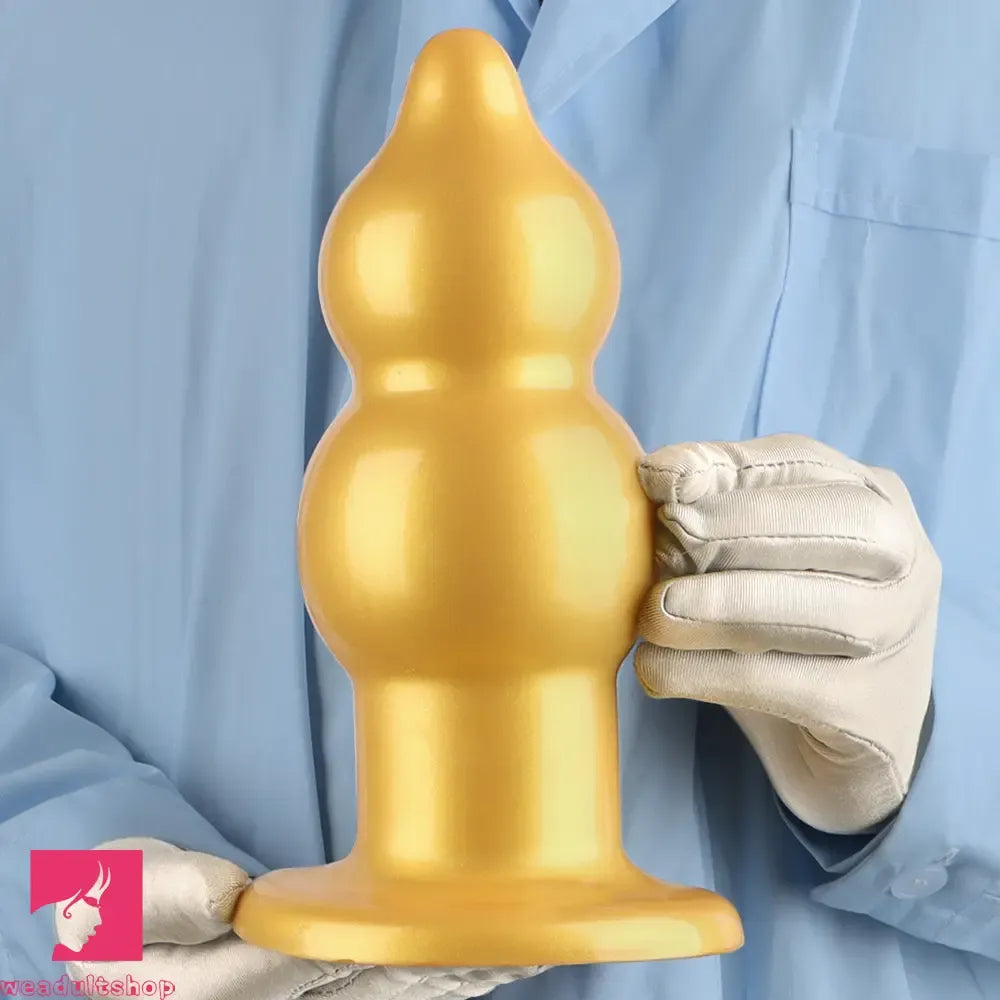 5.11in 9.05in Golden Silicone Big Thick Butt Plug Dildo Cock Clit Stimulator