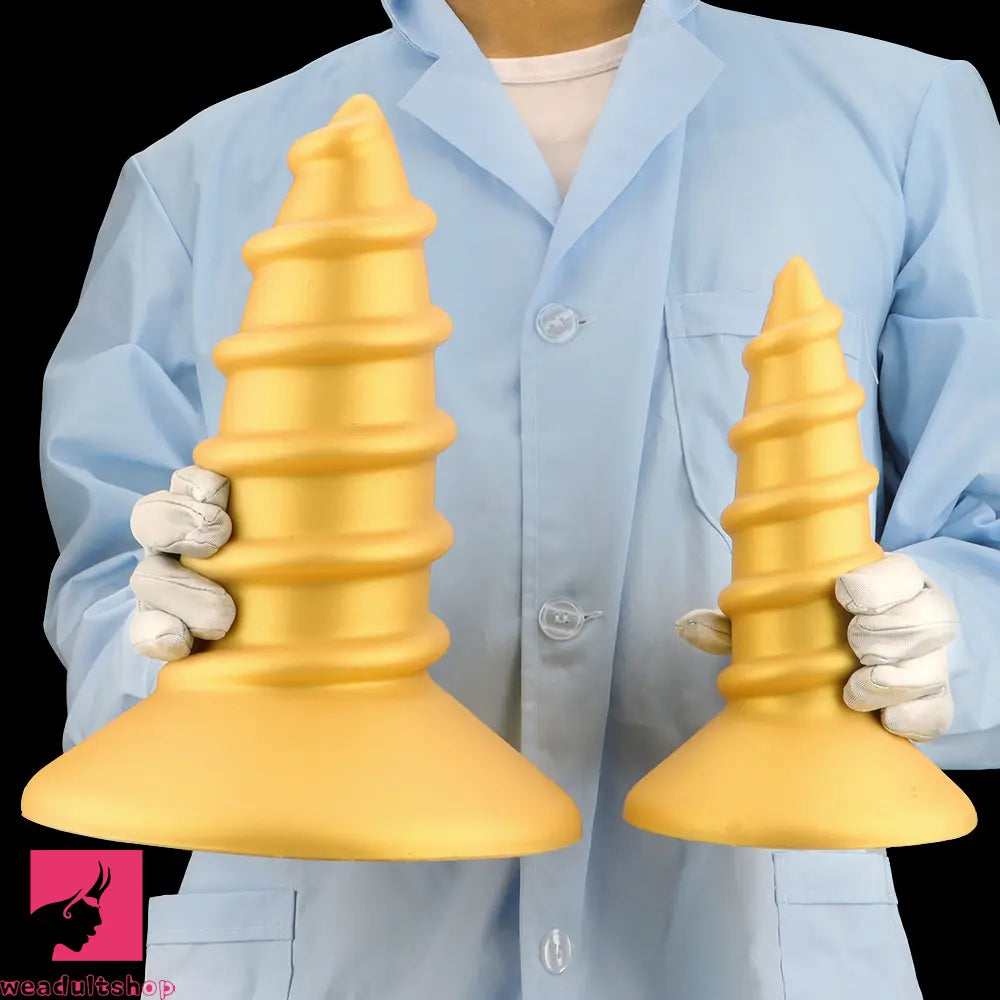 9.05in 11.22in Gold Silicone Screw Giant Cock Anal Plug Thick Fisting Dildo