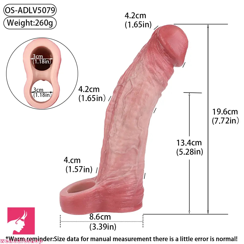 7.72in Realistic Penis Cock Vibrating Remote Dildo Sleeve Extender Stimulating
