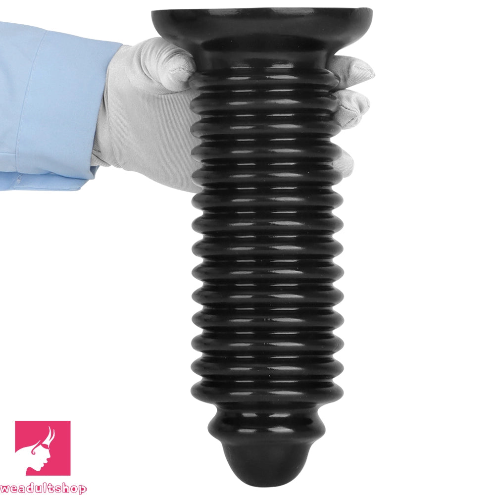 6.88in 9.84in Black Pointed Tip Threaded Big PVC Butt Plug Cock Dildo