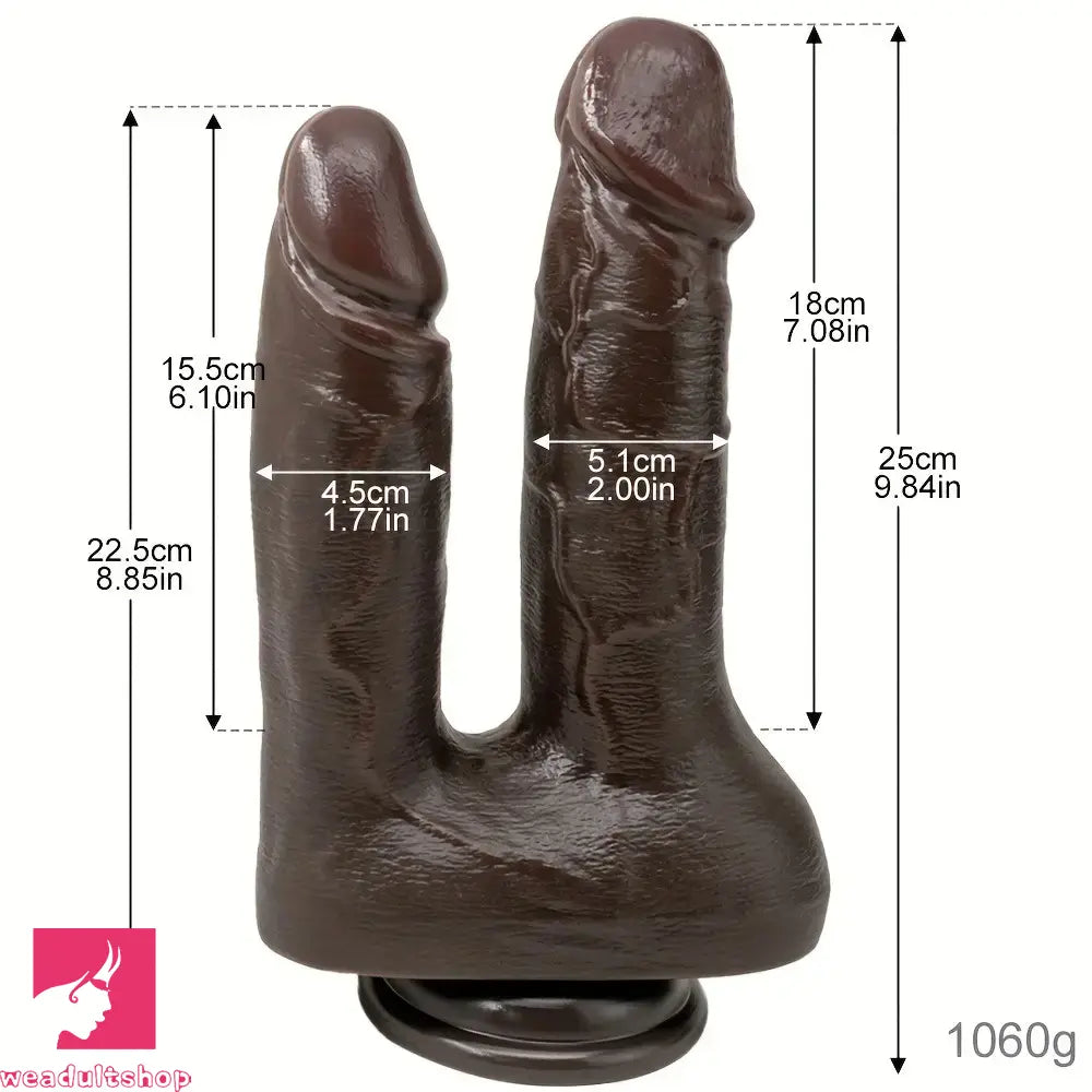 9.84in Realistic Double-Ended Liquid Silicone Flexible Ebony Large Soft Dildo